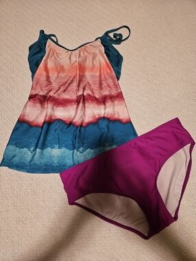Striped Ombre Tankini Top with Magenta Bikini Bottoms